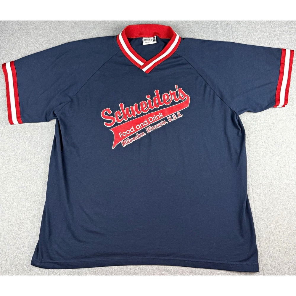 Vintage Badger Sport Schneider's Milwaukee WI Ringer Jersey Shirt XL USA